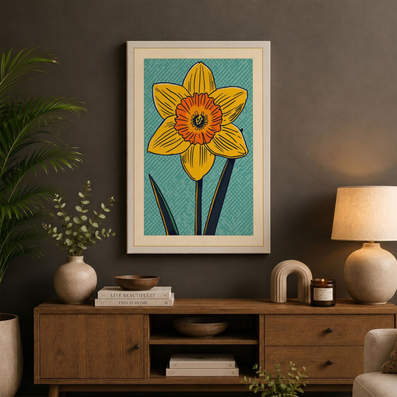 Daffodil Study Botanical - Wrapped Canvas, 18x12 - 45.7 x 30.5 cm, Ochre Border
