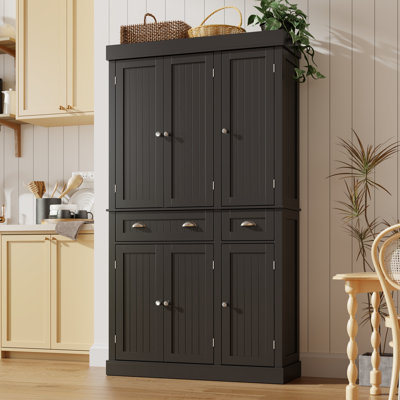 Garde-manger 71 po avec 6 portes et 2 tiroirs, armoire haute avec tablettes réglables, grande armoire de rangement autoportante, armoire de rangement pour garde-manger pour salle à manger, salon, couloir, blanc