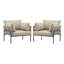 Ensemble de 2 méridiennes d'extérieur avec tissage en corde, structure en métal et coussins beiges, fauteuil de patio moderne beige et gris-1291548425