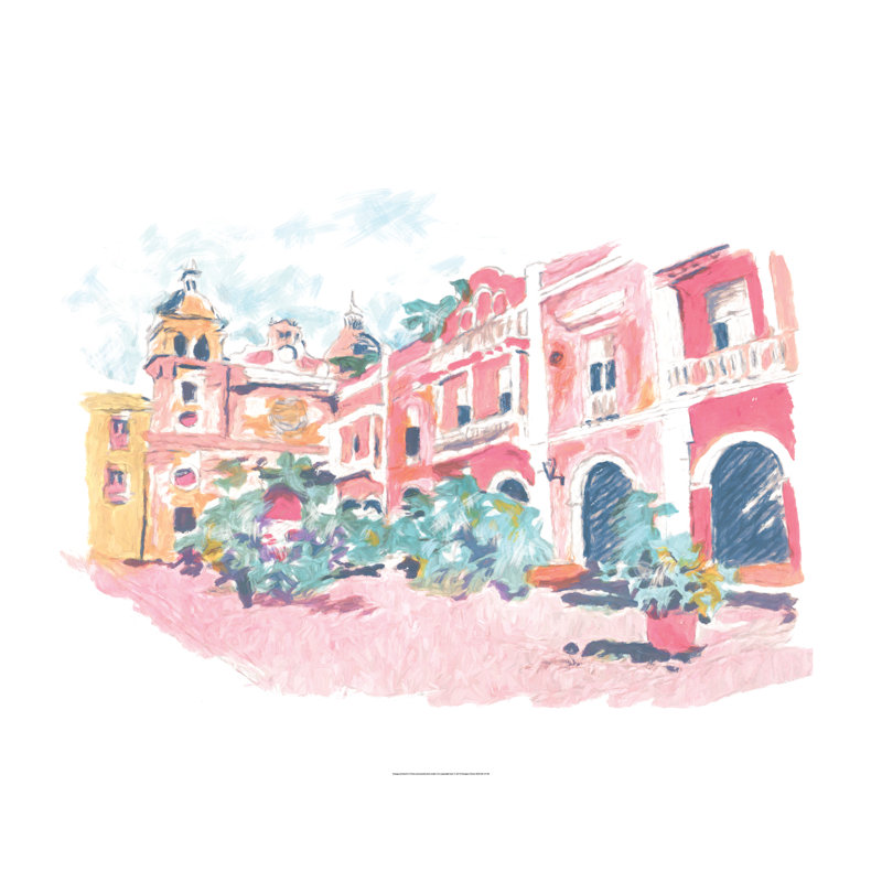 " Pink City Buildings " Painting Print, 20" H x 30" W