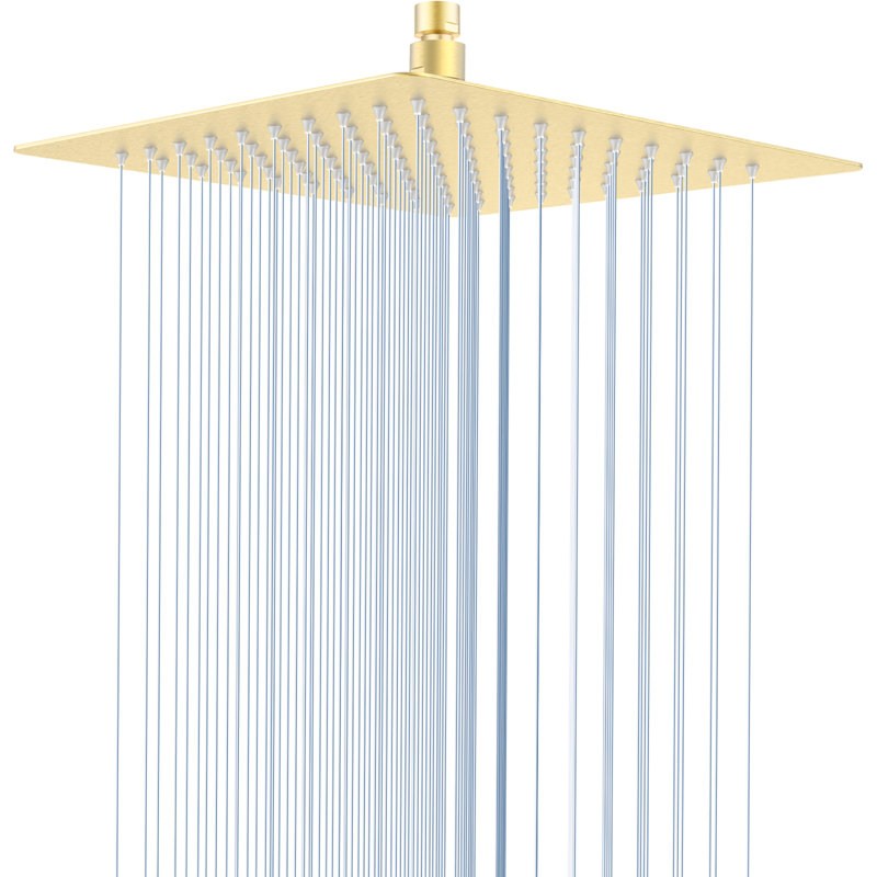 10 Inch Rain Shower Head, Square Rainfall & High Pressure, 304 Stainless Steel, 1/16" Ultra Thin, Waterfall Full Body Coverage with Silicone Nozzle, Brushed Gold