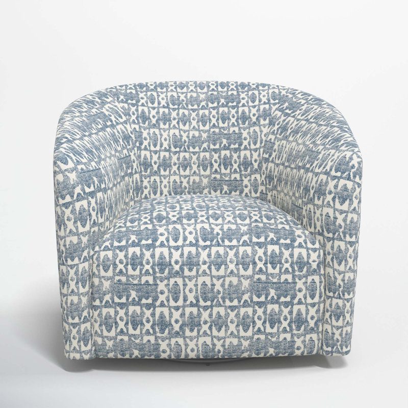 Fauteuil demi-tonneau pivotant rembourré Marita, Blocs texturés bleus