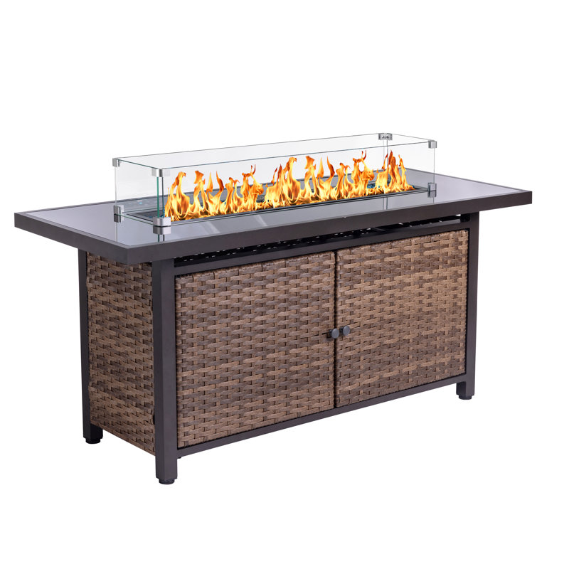 Table de foyer d'extérieur rectangulaire au propane en rotin 52 po Dalicia