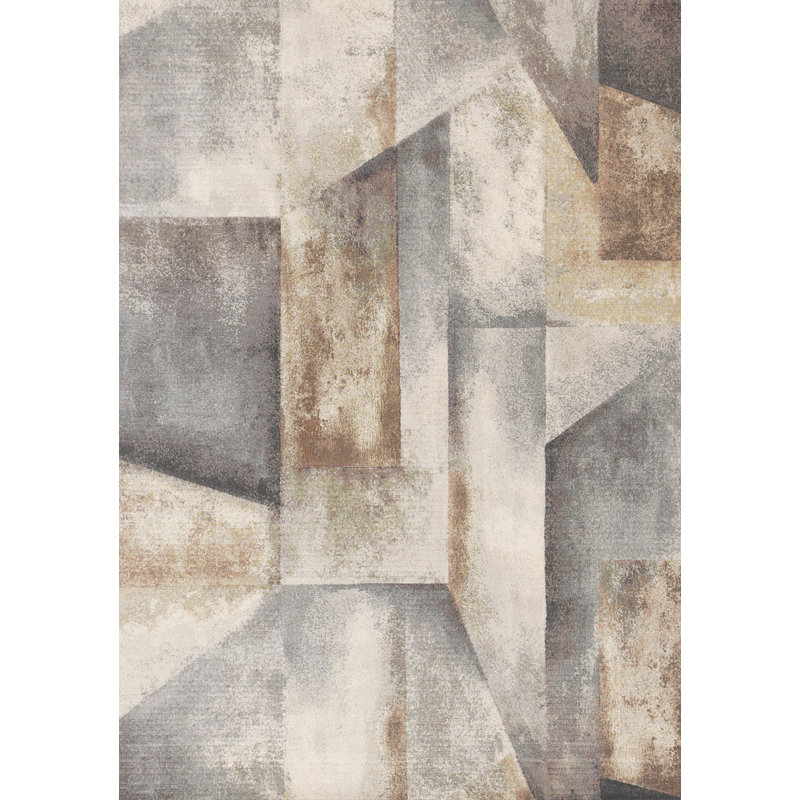 Tapis à motif géométrique patiné de 5 pi x 8 pi (5 pi 3 po x 7 pi 7 po) gris vert, moderne et contemporain - salon, chambre à coucher, salle à manger et cuisine