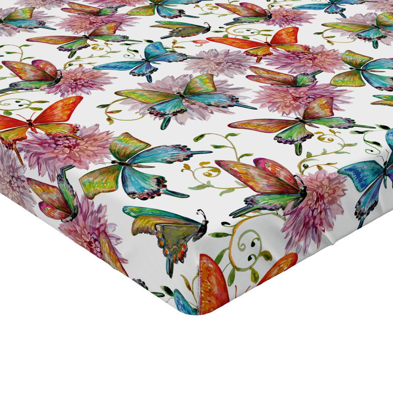 Drap-housse orange Ambesonne, Drap-housse grand, Motif floral rose / bleu / blanc