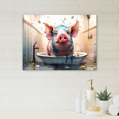Art sur toile, cochon rose dans la baignoire