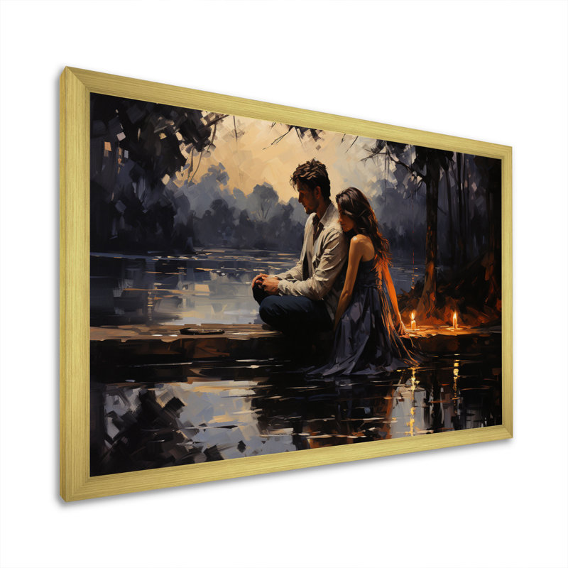 «Romantic Couple Landscape Glimpse I», reproduction d'art sur toile, H 16 po x l 32 po x P 1 po, Encadrement doré