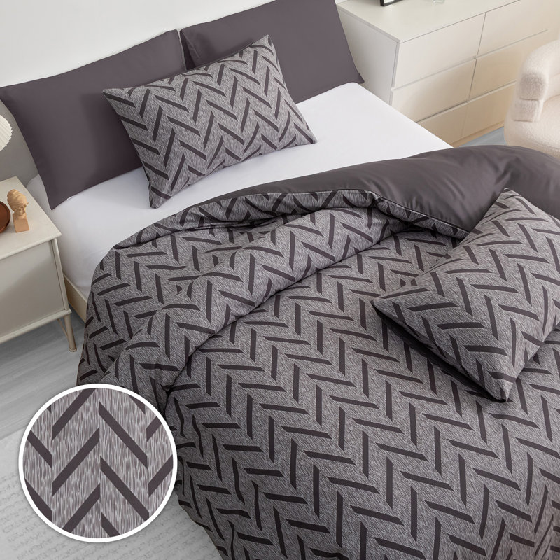 Double Brushed Microfiber Duvet Cover Set Reversible Design with Zipper Closure and Corner Ties