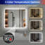 Miroir de salle de bain 60 po x 48 po à DEL avec anti-buée, 3 températures de couleur, gradation continue, mémoire et étanche IP44