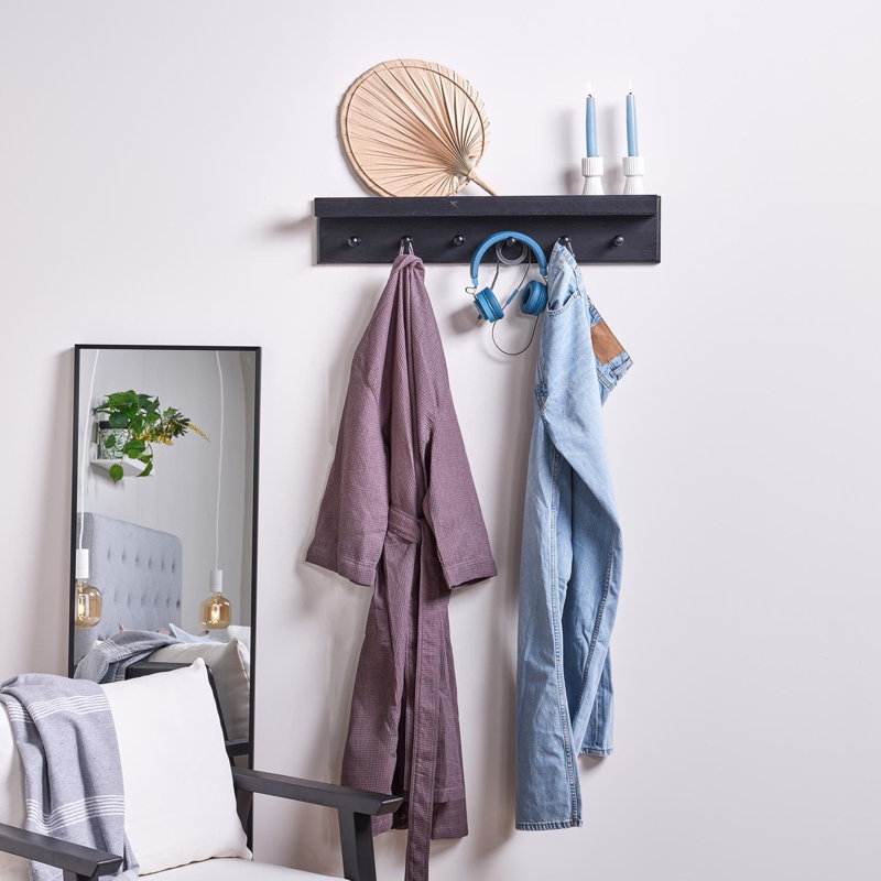 Hopley Solid Wood Wall 6 - Hook Wall Mounted Coat Rack, Black