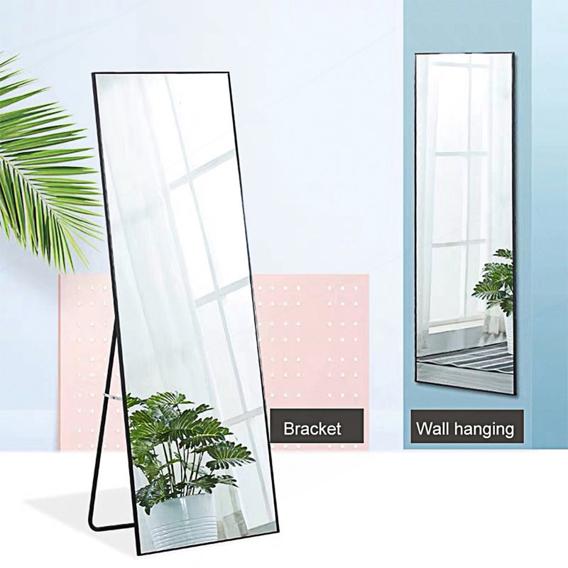 Miroir trempé, grand miroir pleine longueur avec support, Noir, 59,03 po x 16,03 po