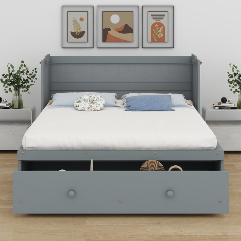 Lit escamotable avec port USB et grand tiroir, Gris, Double
