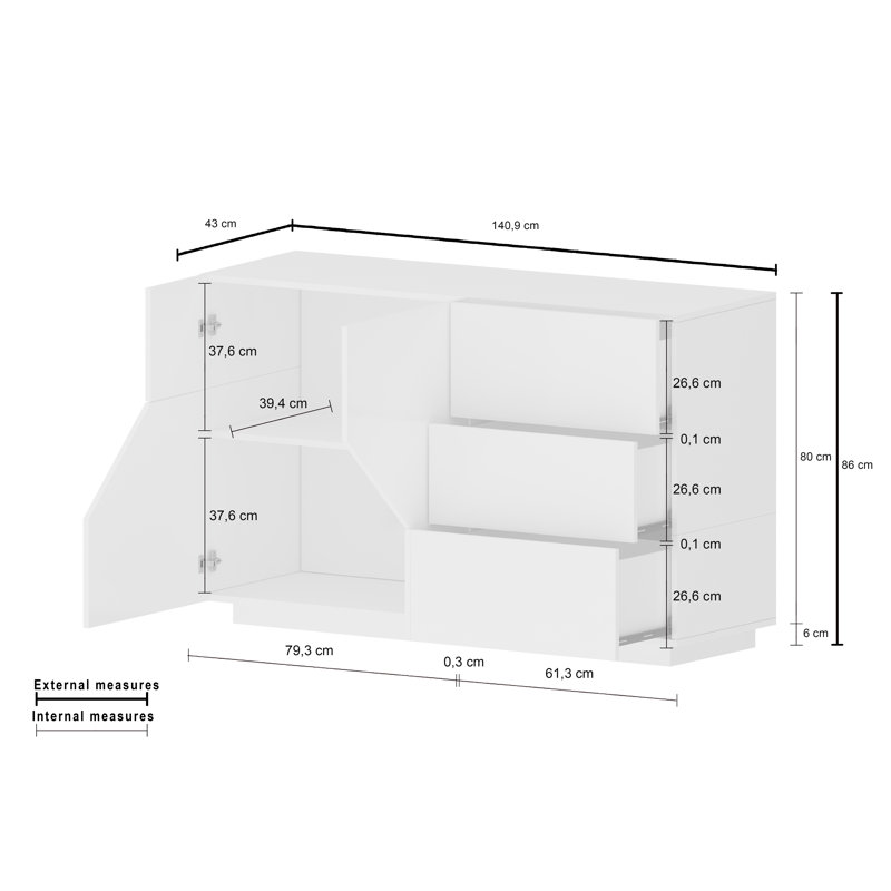 140.9cm Sideboard, Slate/Maple Pereira
