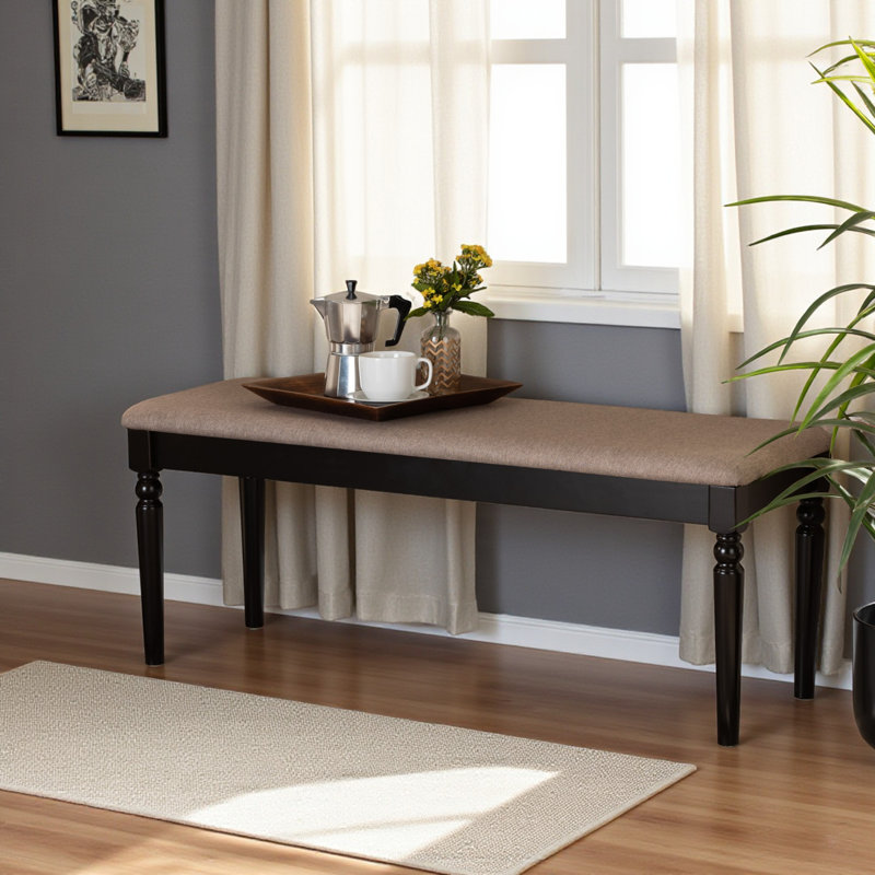Ascend Upholstered Sand Fabric Dining Bench with Dark Brown, 18.63" H X 47.65" W X 15.84" D