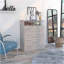 Commode à quatre tiroirs, plateau supérieur, une tablette ouverte, gris clair / blanc-733248551