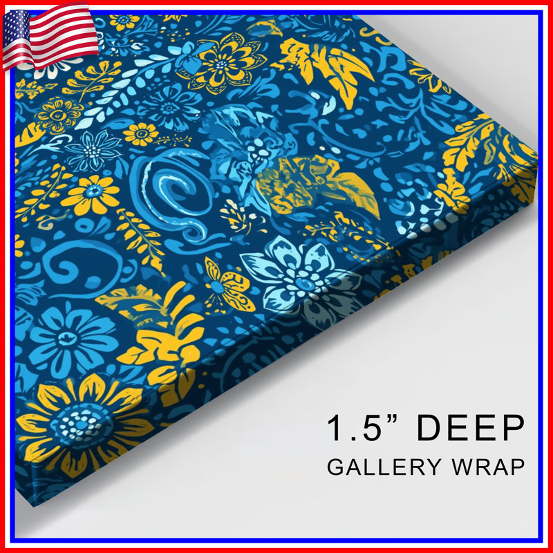 Toile tendue à motif floral bleu-jaune en plusieurs tailles, 20 x 30 pouces