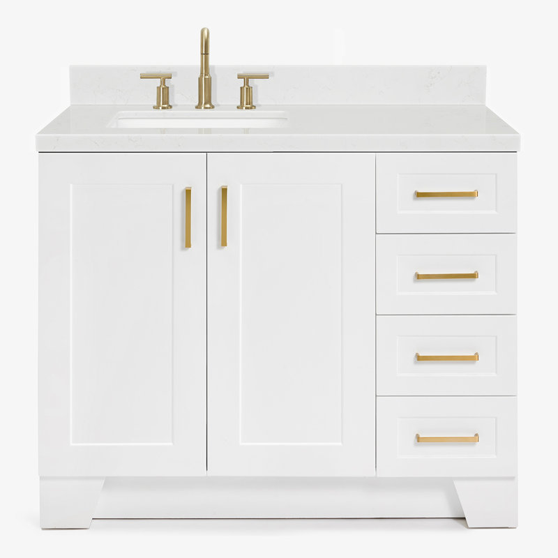 ARIEL Taylor 42.25 Single Sink Bathroom Vanity with Man-Made Stone Top-Oval, Right, Oval, White