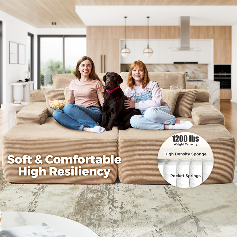81" sleeper sectional, Modular Sectional Sofa Bed, Double Lounge Chaise, Cloud Plush Sofa Bed, No Assembly Required, Beige