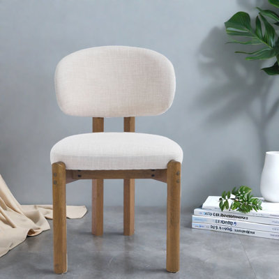 Comfort Padded Dining Chairs, Beige Fabric Wood, Modern Kitchen Set Of 4