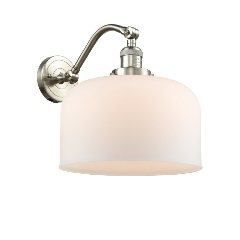 Applique murale 1 lumière 12 po Bell, Ampoule à DEL rétro de 6 watts, Blanc mat, Nickel satiné brossé