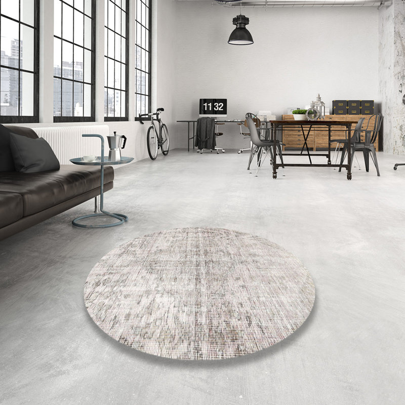 Tapis beige en laine / polyester tissé à la machine Parkson, Rond 3 pi