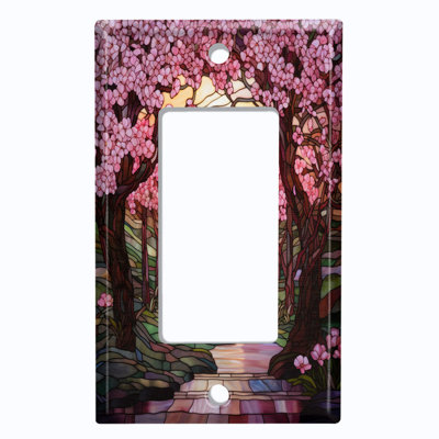 Couvercle de plaque d'interrupteur en métal; Fauteuil à bascule GFI 1 taille US standard - Image imprimée de vitrail en fleurs de cerisier