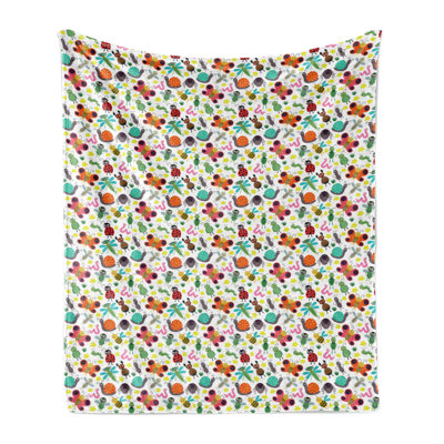 Ambesonne Animals Fleece Throw Blanket Colorful Summer Insects Multicolor