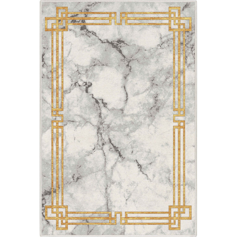 Gerde Marble Beige Abstract Pattern Flat-Pile Rug, Rectangle 3'3" x 5'