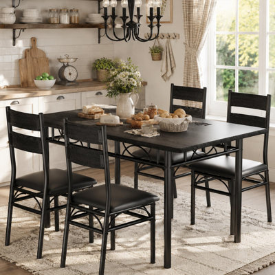 Ensemble de table de salle à manger compacte 5 pièces - Table rectangulaire avec 4 chaises rembourrées à haut dossier, structure en métal robuste, parfaite pour les appartements et les salles à manger