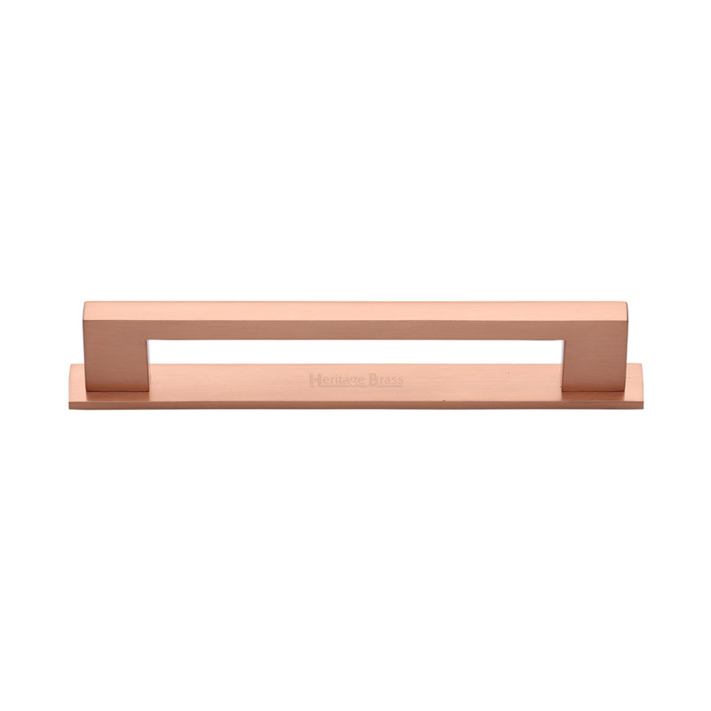 Heritage Brass Heritage Cabinet Pull Metro Design with Plate, Satin Rose Gold, 12.8cm
