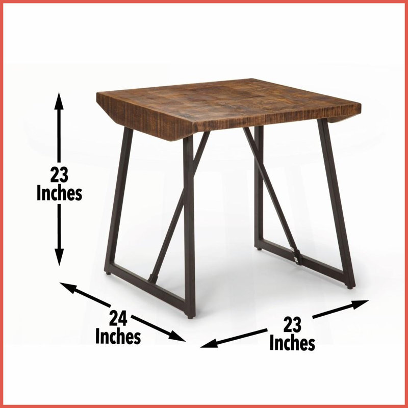 Table basse Walden brun rustique - bois de manguier & amp; Fer, dessus de parquet vieilli patiné