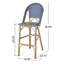 Tabouret de bar 29,5 po en rotin français d'extérieur, bleu sarcelle foncé et blanc, structure en aluminium avec finition en bambou (ensemble de 2)