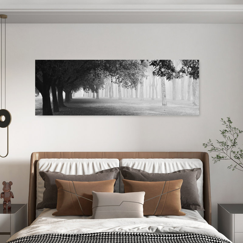«Misty Tree Avenue», art mural paysage de forêt paisible paisible, H 20 po x l 60 po