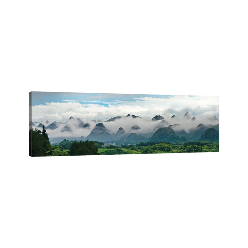 Limestone Hills In Mist, Xingping, Yangshuo, Guangxi, China by Keren Su - Wrapped Canvas Panoramic Print