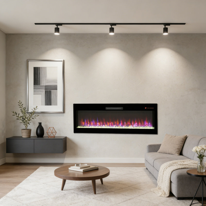 50" Smart Wifi Electric Fireplace Heater - Recessed In Wall Or Wall Mounted, Remote & App Control, Energy Efficient