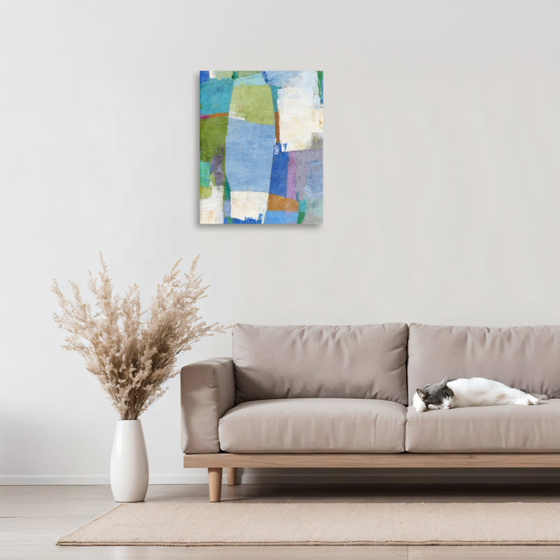 Toile abstraite brossée bleue, design par Suzanne Nicoll, H 20 po x l 16 po