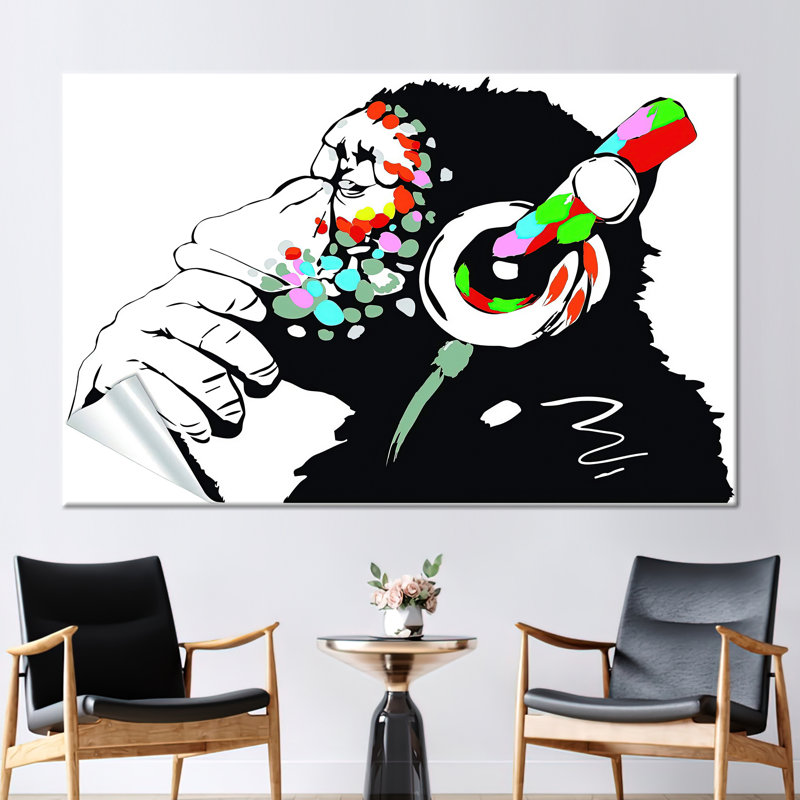 «Banksy Inspired DJ Monkey Graffiti», art mural sur toile pour décoration intérieure moderne, H 10 po x l 14 po, Toile tendue