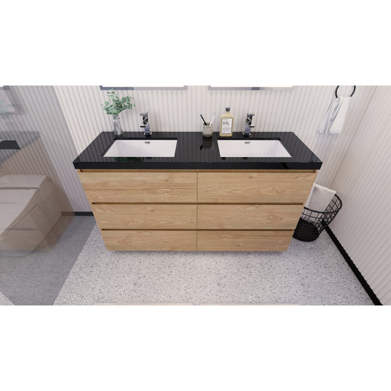 Santrice 59'' Double Bathroom Vanity with Acrylic Top, New England Oak
