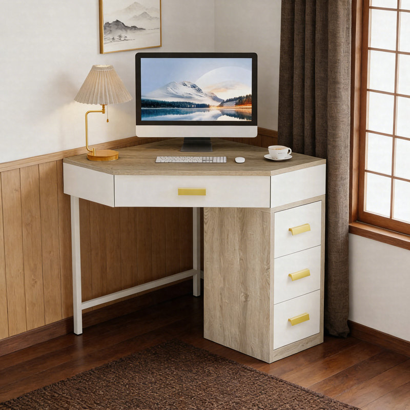 Corner Triangle Desk – Computer & Makeup Vanity Desk With 3 Drawers