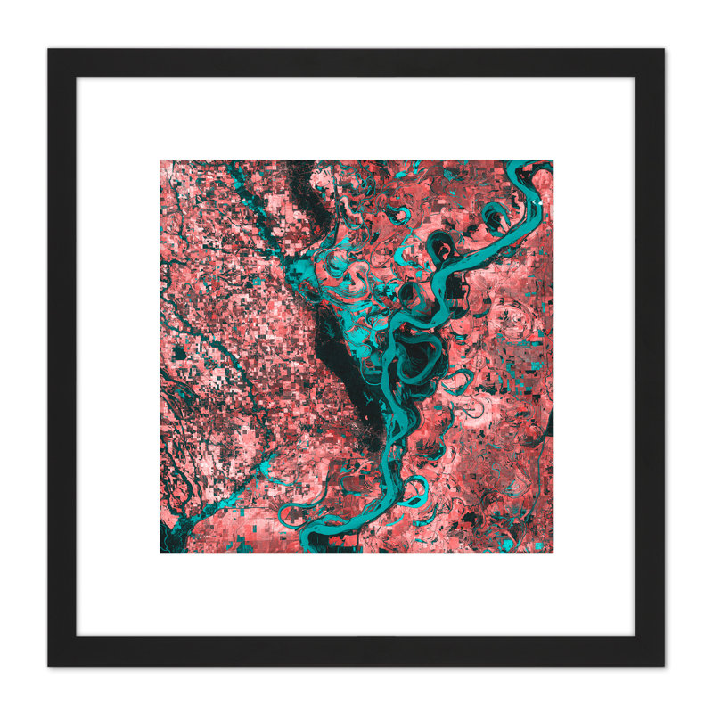 Abstract Teal Red Veins Rivers - Single Picture Frame Painting