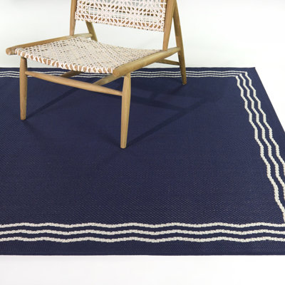 Alpheus Navy Squiggle Border Indoor/Outdoor Area Rug