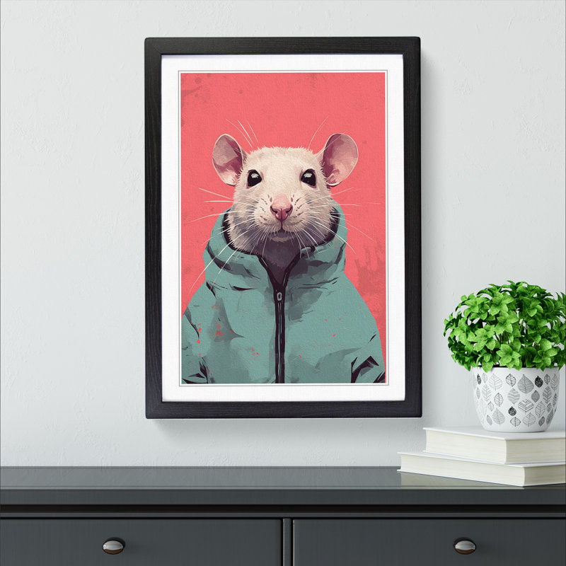 XYZ-FRM-V1223-5417 Rat Minimalism No.2 - Single Picture Frame Print on Wood, Black, 34cm H x 25cm W x 2cm D
