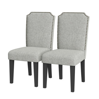 Ensemble de 2 chaises de salle à manger rembourrées, dossier haut, garniture cloutée, sièges rembourrés confortables. Mobilier élégant pour la cuisine ou la salle à manger, convenant à un usage domestique.