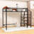 Twin Metal Loft Bed With Built-In Shelves And Guardrails-1290519655