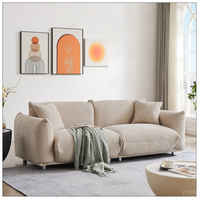 Oversized Loveseat Sofa for Living Room, Sherpa Sofa with Metal Legs, 3 Seater Sofa, Solid Wood Frame Couch with 2 Pillows, for Apartment Office Living Room - CAMEL