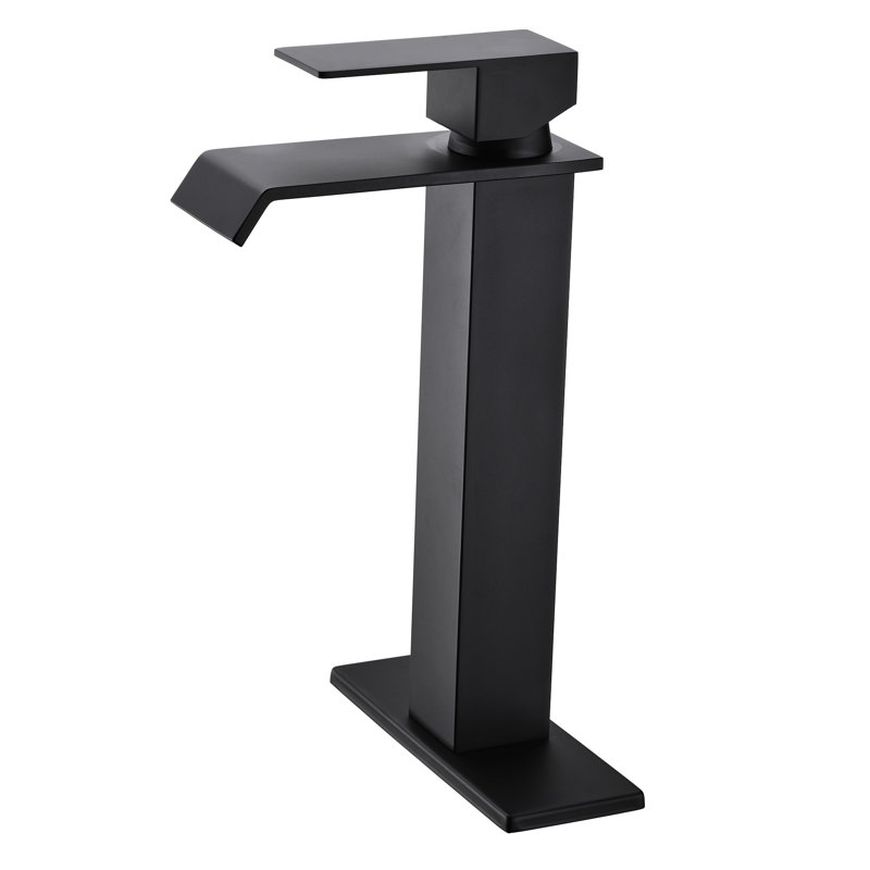Bathroom Faucet With Waterfall Spout, Single Handle, Matte Black Stainless Steel, & Approved, , 1.2 Gpm Aerator, Pop Up Drain Assembly Tap ,