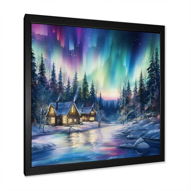 Impression sur toile «Northern Lights Charm In Winter I», Cadre simple noir, H 36 po x l 36 po x P 1,5 po