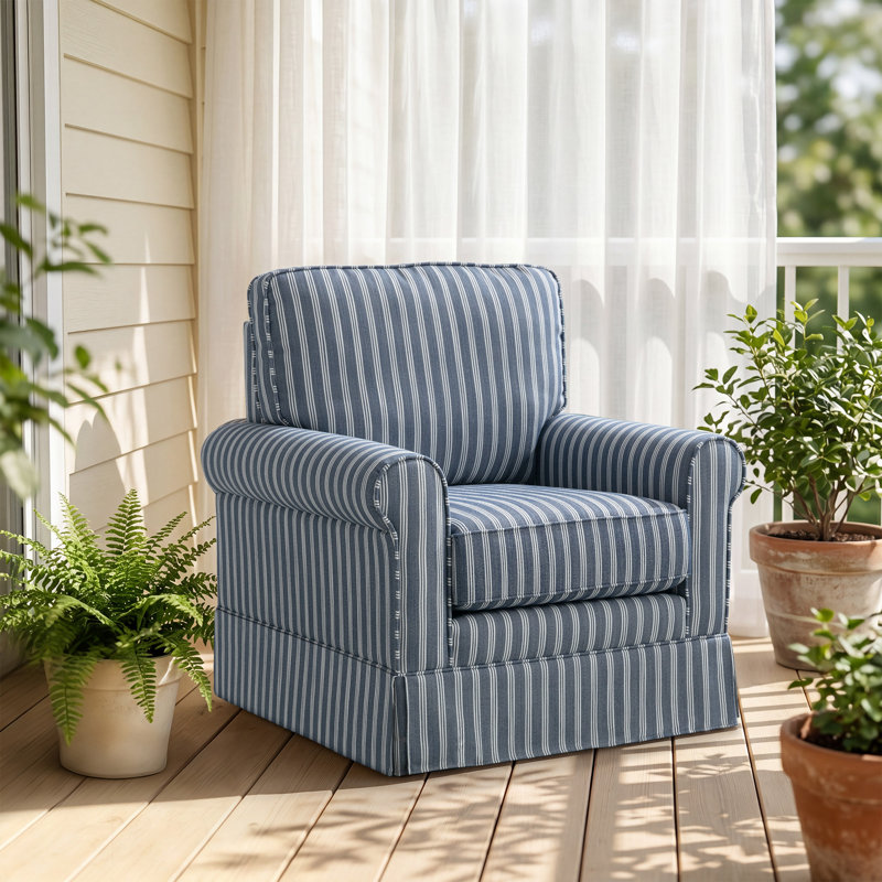 Fauteuil d'appoint pivotant à rayures 33 po Eilzabeth, Tissu bleu