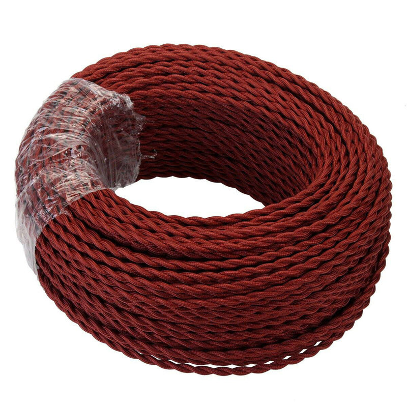 2Core Twisted Vintage Coloured 0.75Mm Braided Fabric Flexible Electrical UK Lighting Wire Cable, Burgandy