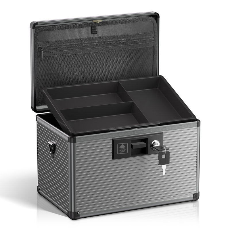 Medicine Lock Box with Key, Alluminum Alloy Box for Medication,First Aid Box with a Removeable Tray to Store Medicines & Pills for Home&Travel, Black 12 * 7.68 * 7.87 Inch
